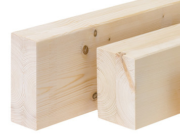Duo- und Trio-Balken aus hochwertigem Brettschichtholz für den Holzbau, mit glatter Oberfläche und sichtbarer Holzmaserung.