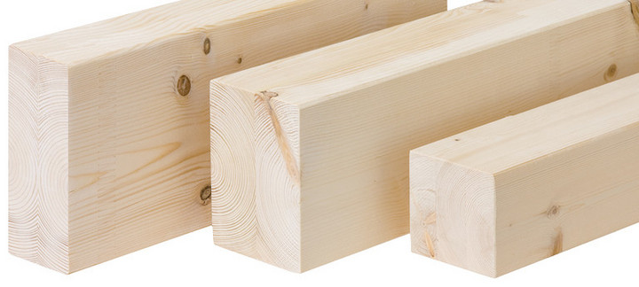 Duo- und Trio-Balken aus hochwertigem Brettschichtholz für den Holzbau, mit glatter Oberfläche und sichtbarer Holzmaserung.