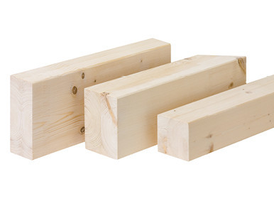 Duo- und Trio-Balken aus hochwertigem Brettschichtholz für den Holzbau, mit glatter Oberfläche und sichtbarer Holzmaserung.